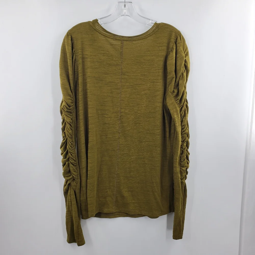 Free People Olive Green Long Sleeve Ruched-Sleeve Tee - Picture 2 of 5